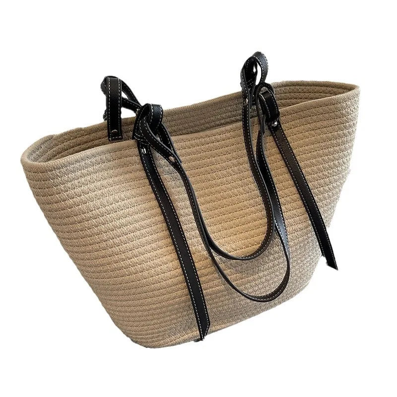 Large Straw Bag Beach Shopping Bags Rattan Woven Shoulder Handbags Women Handmade Straw Basket Handbags Summer Large Capacity