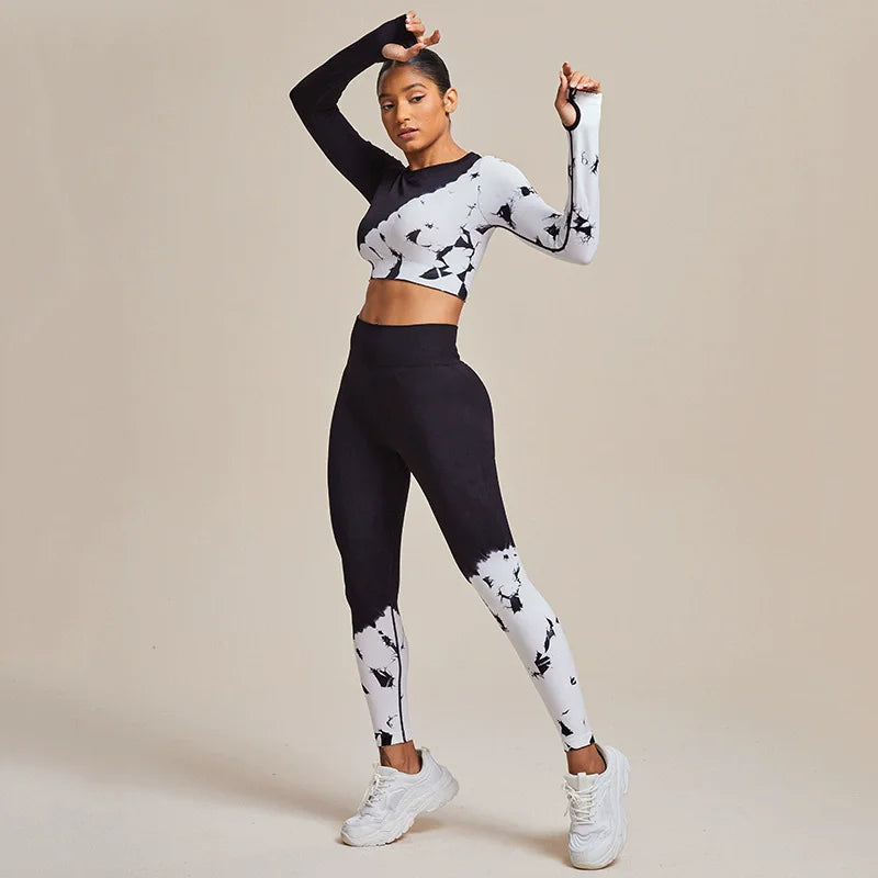 Two-piece Sets Seamless Black White Yoga Suit Sports Bra Top Fitness Running Pants High Waist Elastic Tight Leggings Active Tops