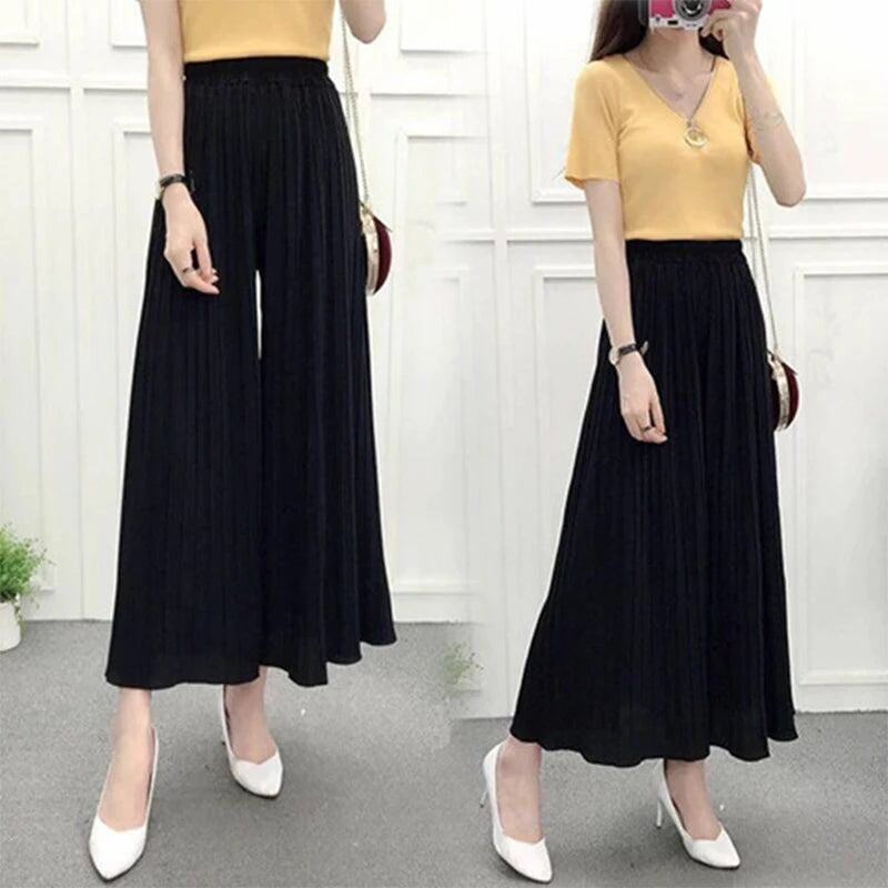 Wide leg pants pleated chiffon high waisted loose skirt pants with large hem and drape feeling, large size random linen spring/s