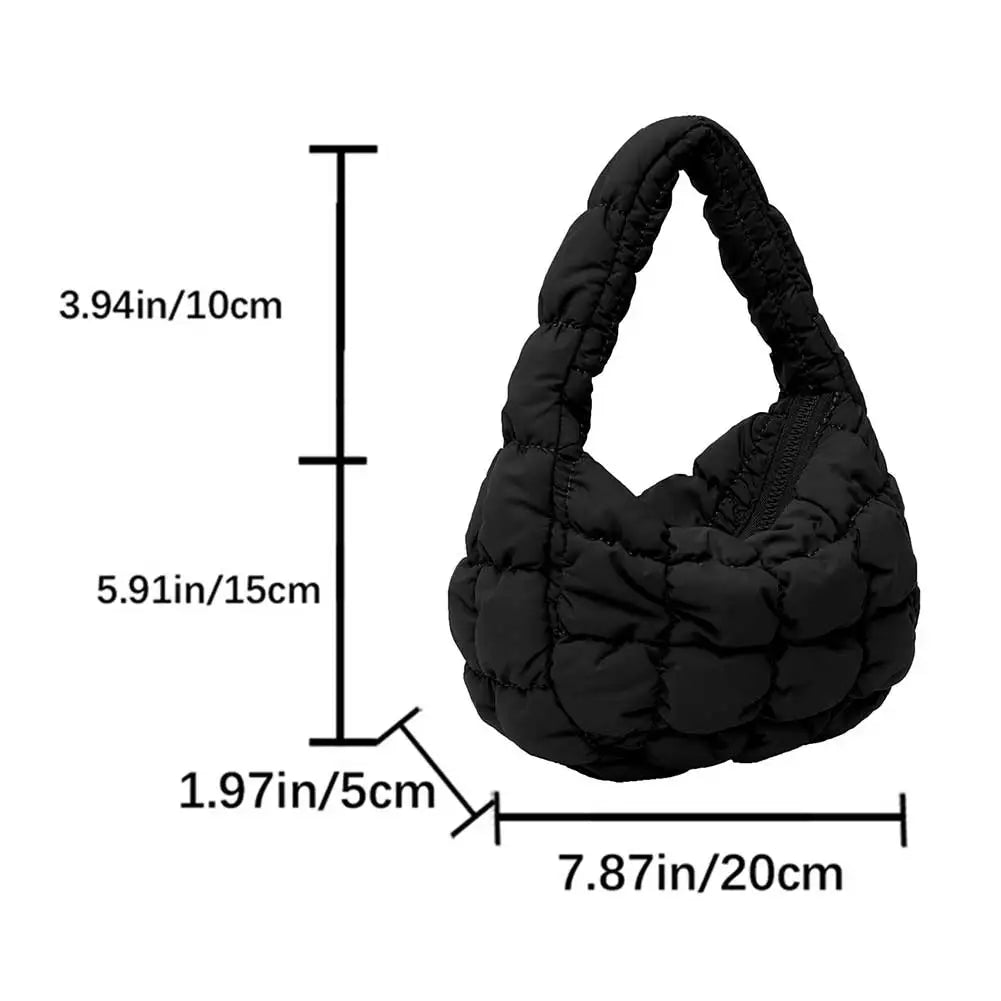 Korean Ruched Solid Underarm Bag Plaid Quilted Women Small Handbag Bubble Embroidered Ladies Shoulder Bag Winter Cotton Tote Bag