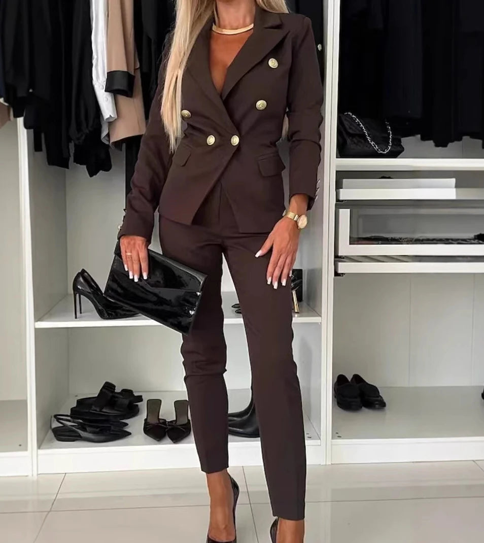 Two Piece Sets Woman Outfit 2025 Spring Solid Color Versatile Temperament Blazer Coat & Fashiona Casual Pocket Design Pants Set