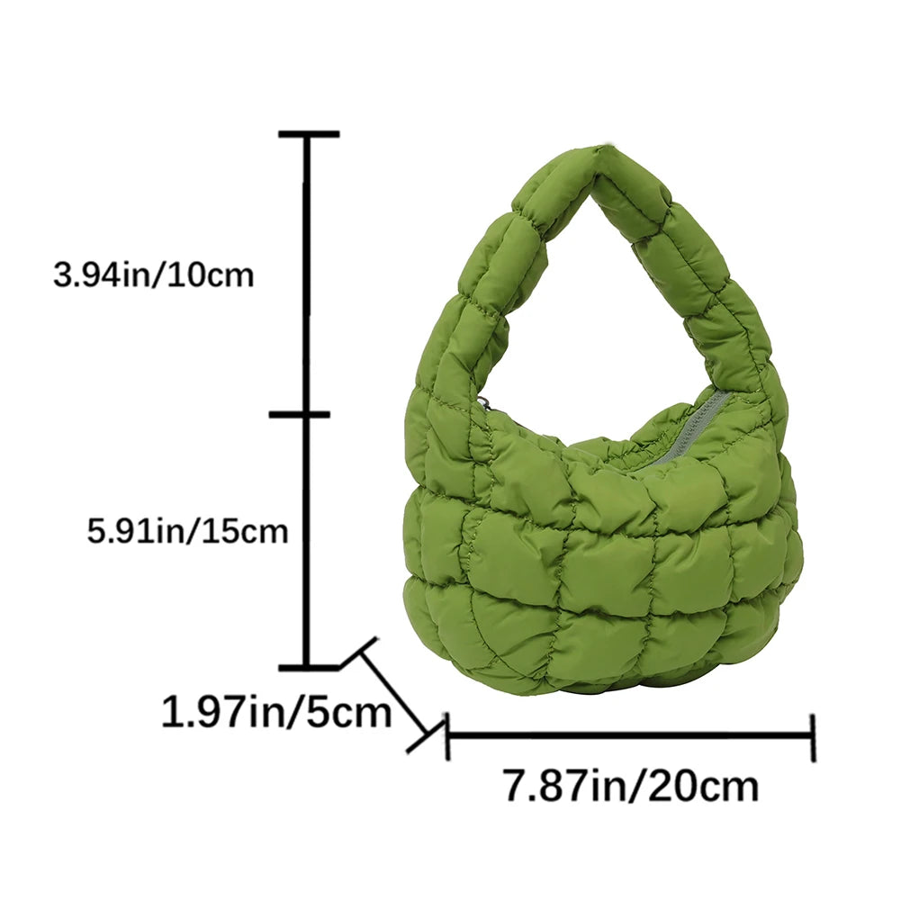 Korean Ruched Solid Underarm Bag Plaid Quilted Women Small Handbag Bubble Embroidered Ladies Shoulder Bag Winter Cotton Tote Bag