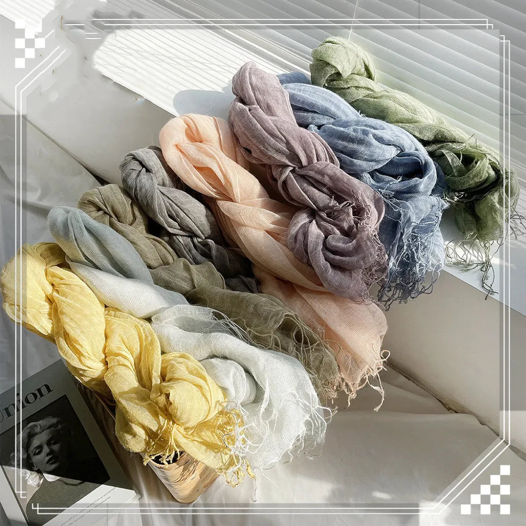 Men/Women Tassels Linen Scarves Shawls Wraps Autumn Sunscreen Linen Scarf Women's Solid Color Tassel Shawl for Women