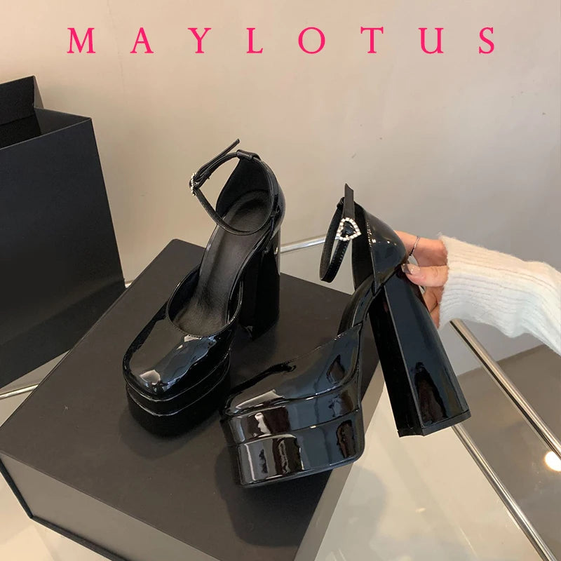 2025 Point Toe High Heels Platform Women's Shoes With Straps Sexy Pump Latest Buckle Casual Pumps Female Chunky Shoes