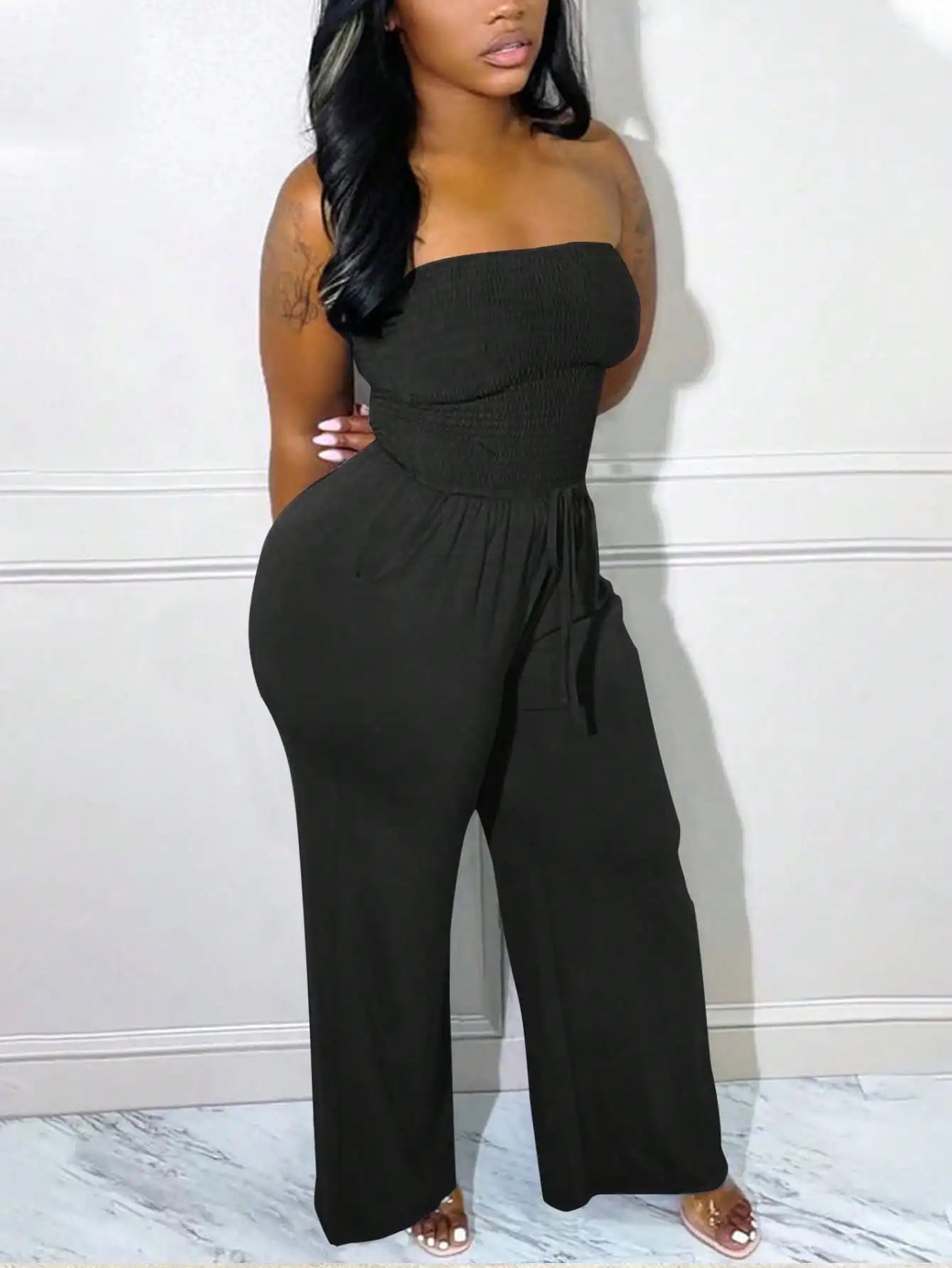 Women's Summer Jumpsuit Casual Strapless Romper Loose Sleeveless Overalls with Pockets Beach Jumpsuits 2025 Fashion Plus Size