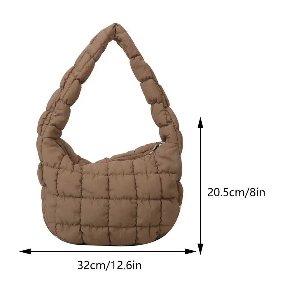 Korean Ruched Solid Underarm Bag Plaid Quilted Women Small Handbag Bubble Embroidered Ladies Shoulder Bag Winter Cotton Tote Bag