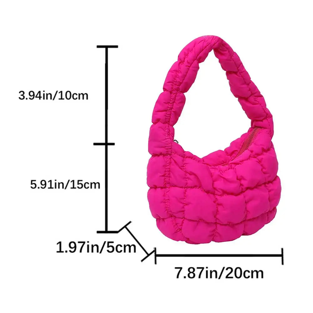 Korean Ruched Solid Underarm Bag Plaid Quilted Women Small Handbag Bubble Embroidered Ladies Shoulder Bag Winter Cotton Tote Bag