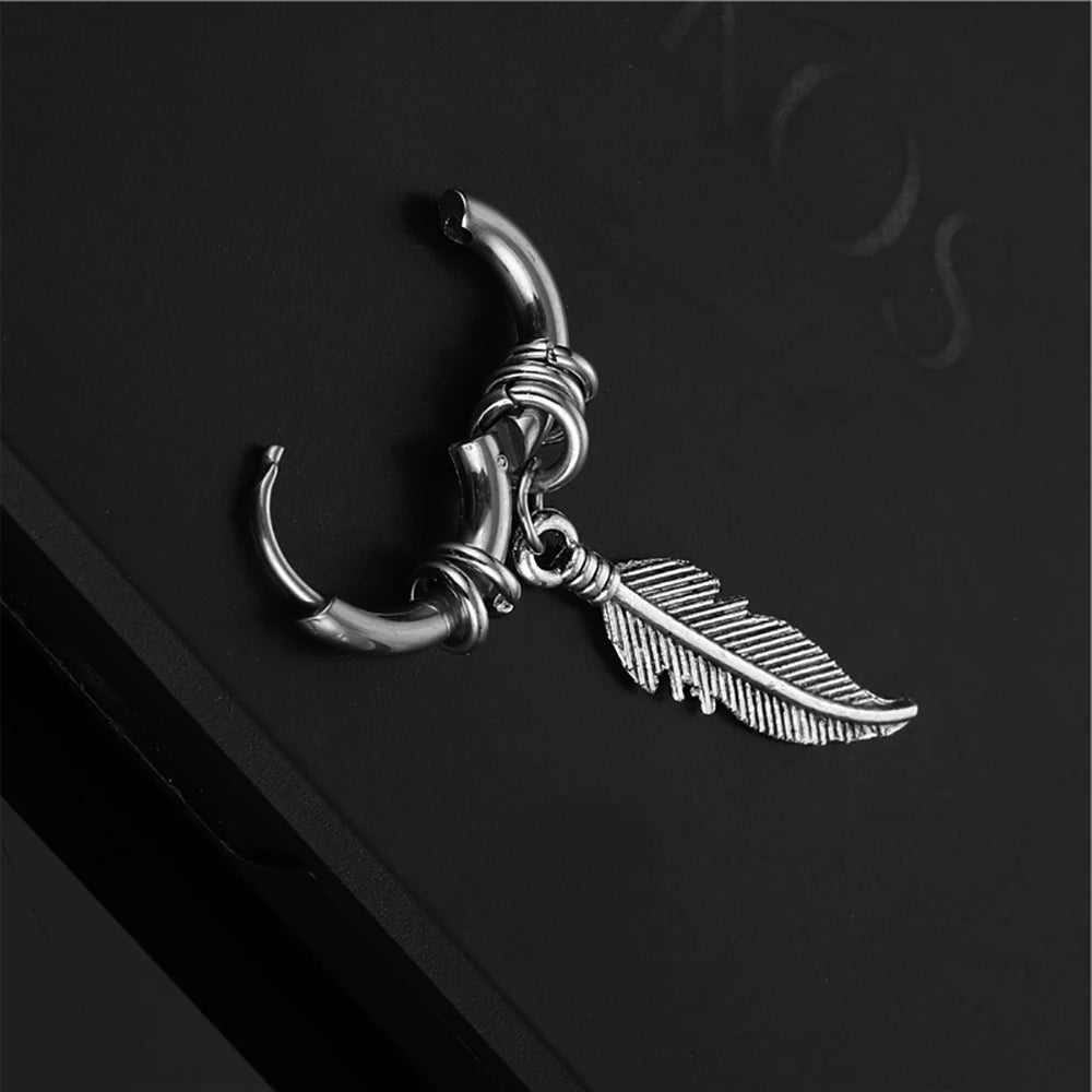 Earrings For Women Titanium Steel Earrings Feather Earrings Personality Trend Hip-hop Street Fashion Retro Earrings