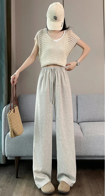 Linen Pants For Women Summer 2025 New Arrival High Waist Loose Casual Pants Trousers Korean Style Fashion Women's Pants