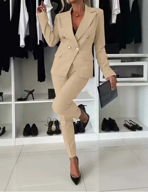 Two Piece Sets Woman Outfit 2025 Spring Solid Color Versatile Temperament Blazer Coat & Fashiona Casual Pocket Design Pants Set
