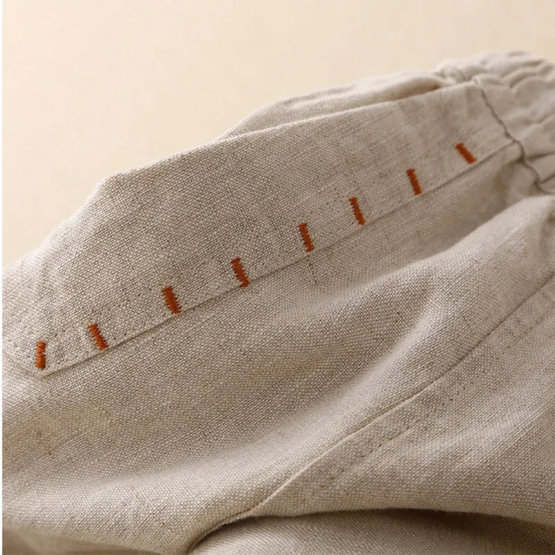 Beige Cotton Linen Casual Elastic High Waist Loose Wide Leg Women's Pants Ankle-Length Pants For Women Clothing 2024 Fashion