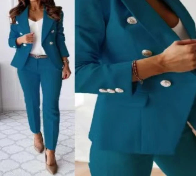 Two Piece Sets Woman Outfit 2025 Spring Solid Color Versatile Temperament Blazer Coat & Fashiona Casual Pocket Design Pants Set