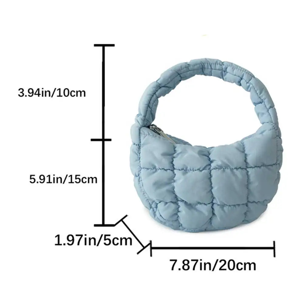Korean Ruched Solid Underarm Bag Plaid Quilted Women Small Handbag Bubble Embroidered Ladies Shoulder Bag Winter Cotton Tote Bag