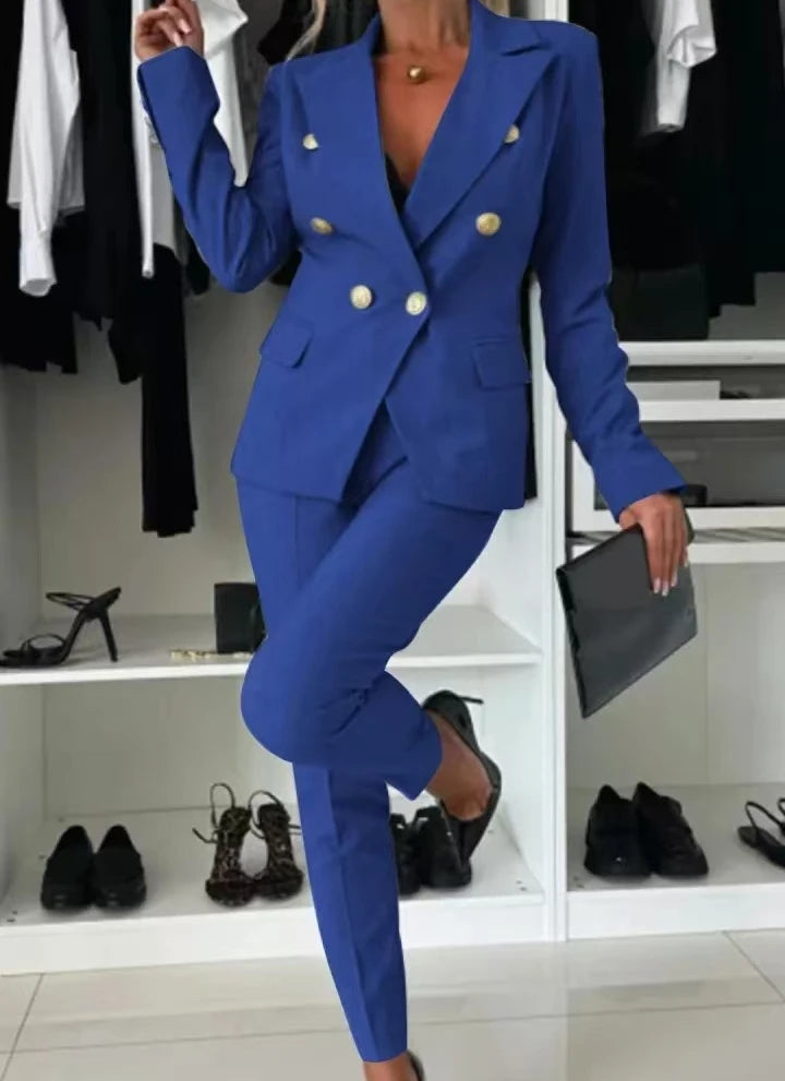 Two Piece Sets Woman Outfit 2025 Spring Solid Color Versatile Temperament Blazer Coat & Fashiona Casual Pocket Design Pants Set