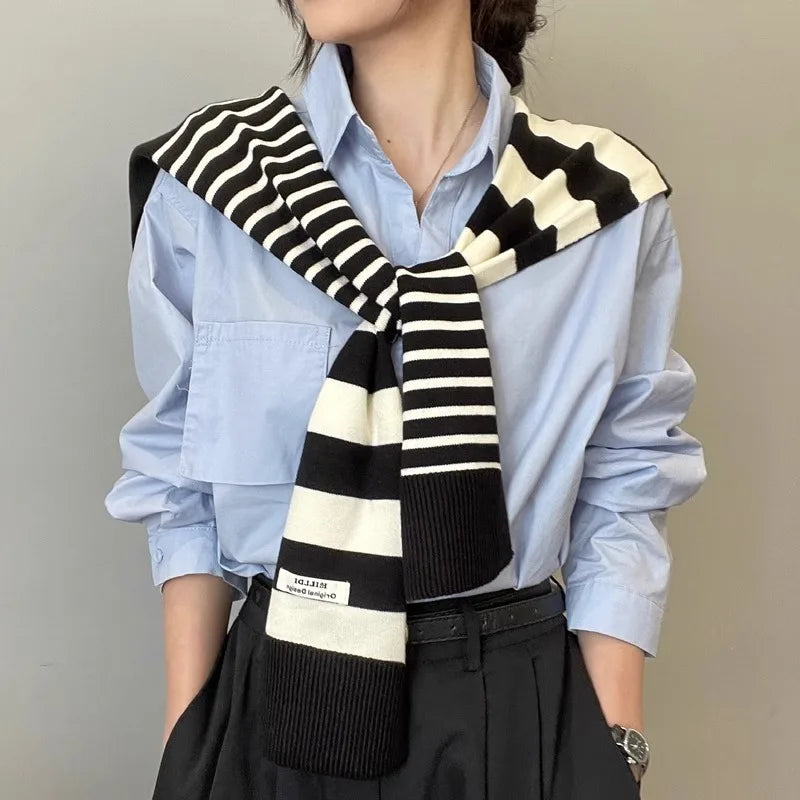 Women's Scarf Latest Design Knitted Preppy Striped Intersect Shawl High-Grade Summer Office Air-Conditioned Room Scarf 2025
