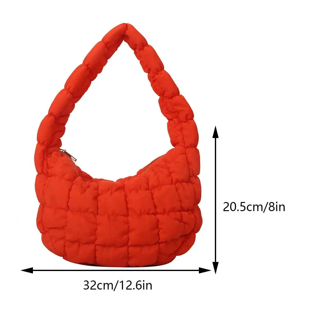 Korean Ruched Solid Underarm Bag Plaid Quilted Women Small Handbag Bubble Embroidered Ladies Shoulder Bag Winter Cotton Tote Bag