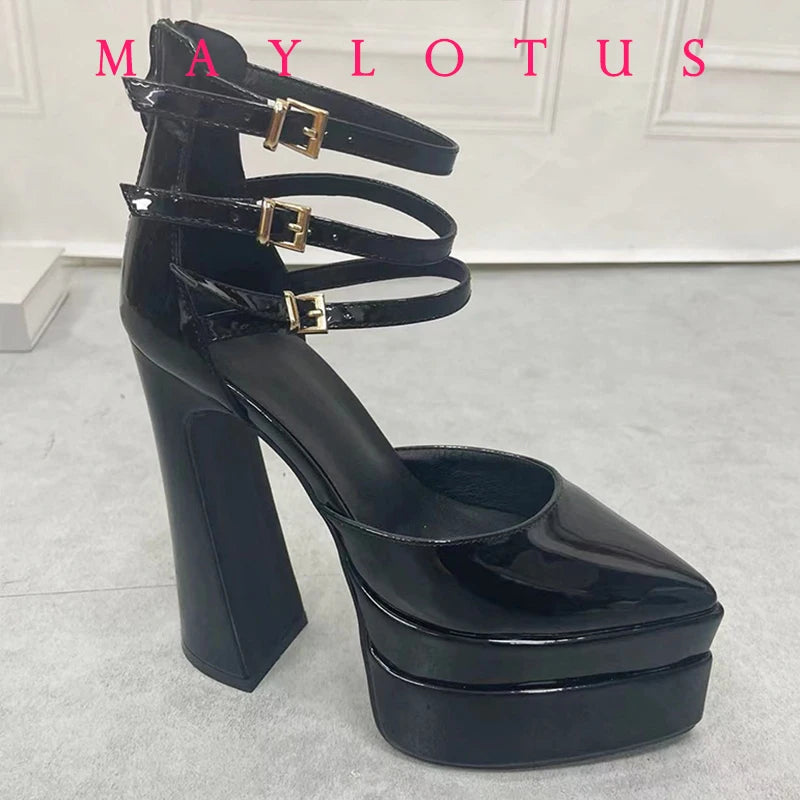 2025 Point Toe High Heels Platform Women's Shoes With Straps Sexy Pump Latest Buckle Casual Pumps Female Chunky Shoes
