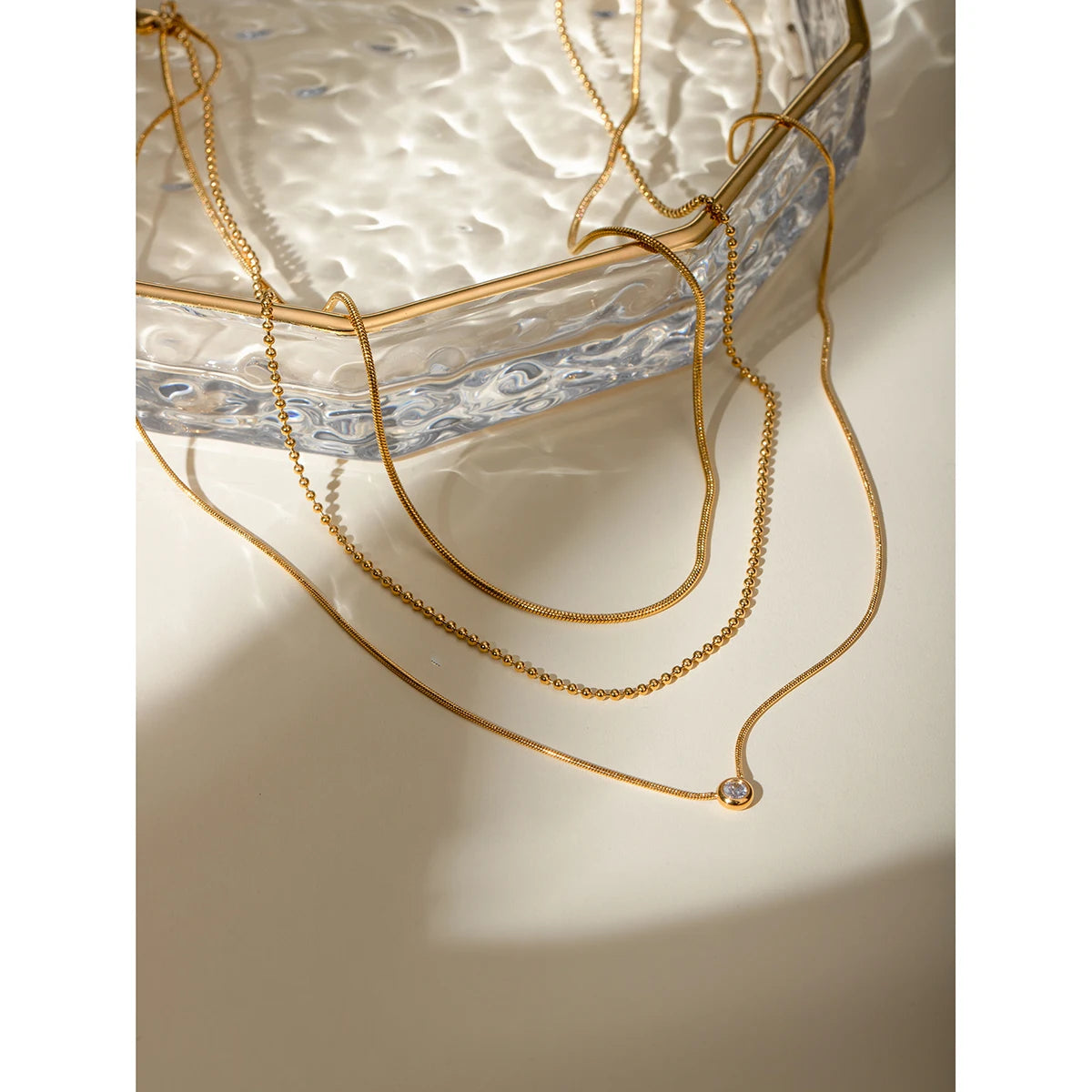 18K PVD Minimalist Light Cozy Stainless Steel Three Layer Y Shaped Necklace Chain Trendy Women Premium Jewelry Bijoux