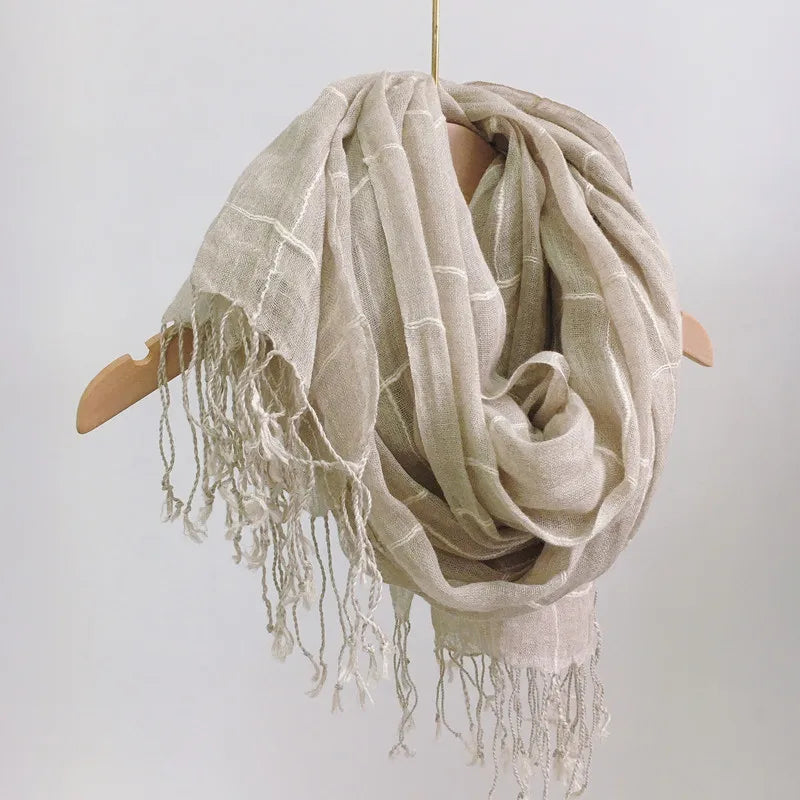 High Quality 100% Linen Scarf Plaid Shawl Four Seasons Scarves Muslim Scarves For Lady