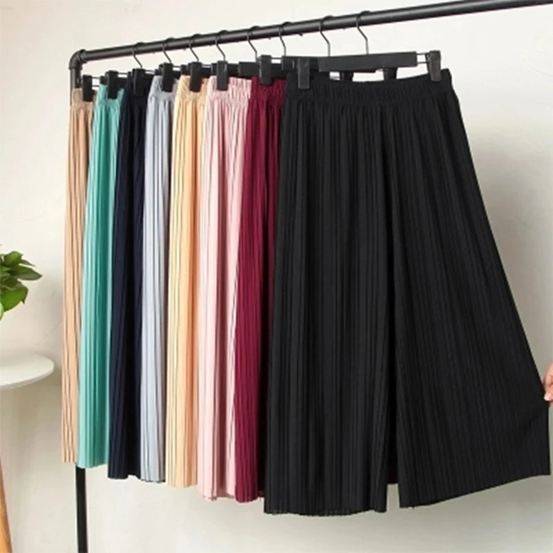 Wide leg pants pleated chiffon high waisted loose skirt pants with large hem and drape feeling, large size random linen spring/s