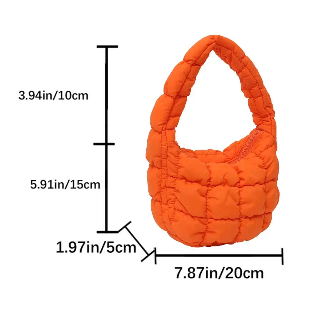 Korean Ruched Solid Underarm Bag Plaid Quilted Women Small Handbag Bubble Embroidered Ladies Shoulder Bag Winter Cotton Tote Bag
