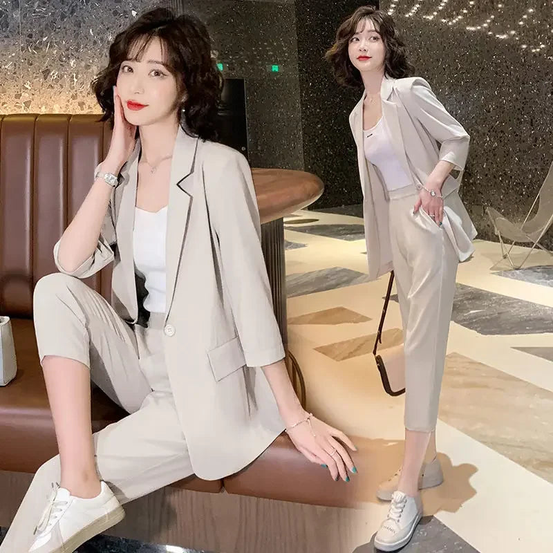 Two Piece Set Pants for Women Trouser Suit Pink Womens 2 Pant Sets Outfit Capris and Blazer Baggy with Sleeve Chic Elegant Cheap