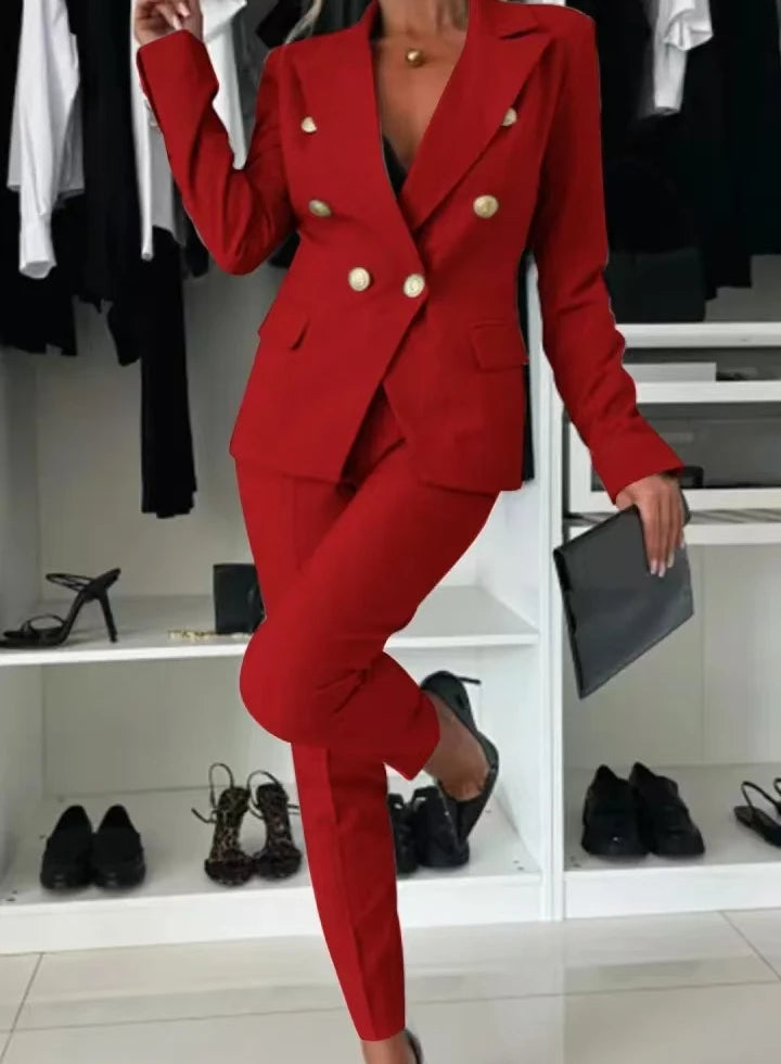Two Piece Sets Woman Outfit 2025 Spring Solid Color Versatile Temperament Blazer Coat & Fashiona Casual Pocket Design Pants Set