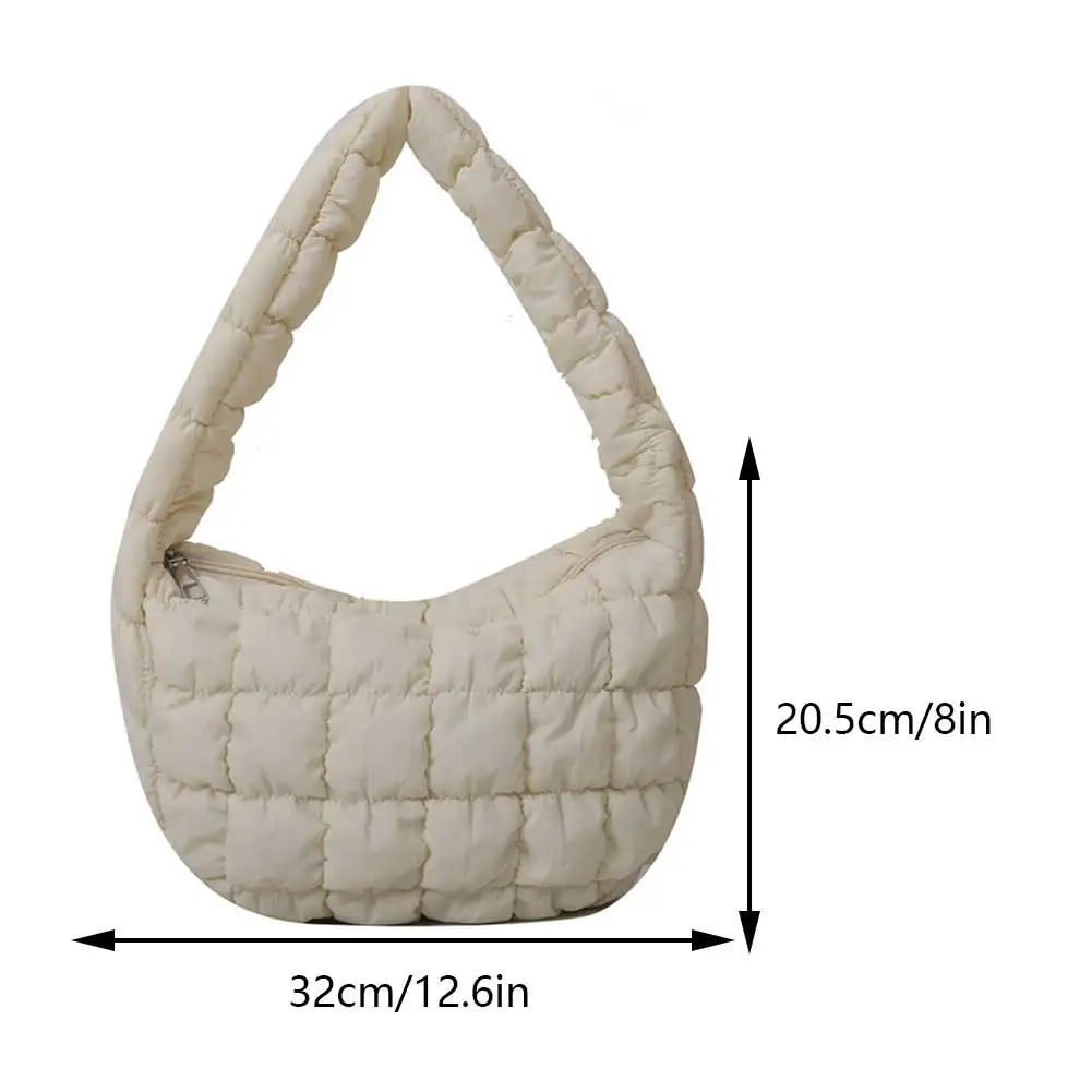 Korean Ruched Solid Underarm Bag Plaid Quilted Women Small Handbag Bubble Embroidered Ladies Shoulder Bag Winter Cotton Tote Bag