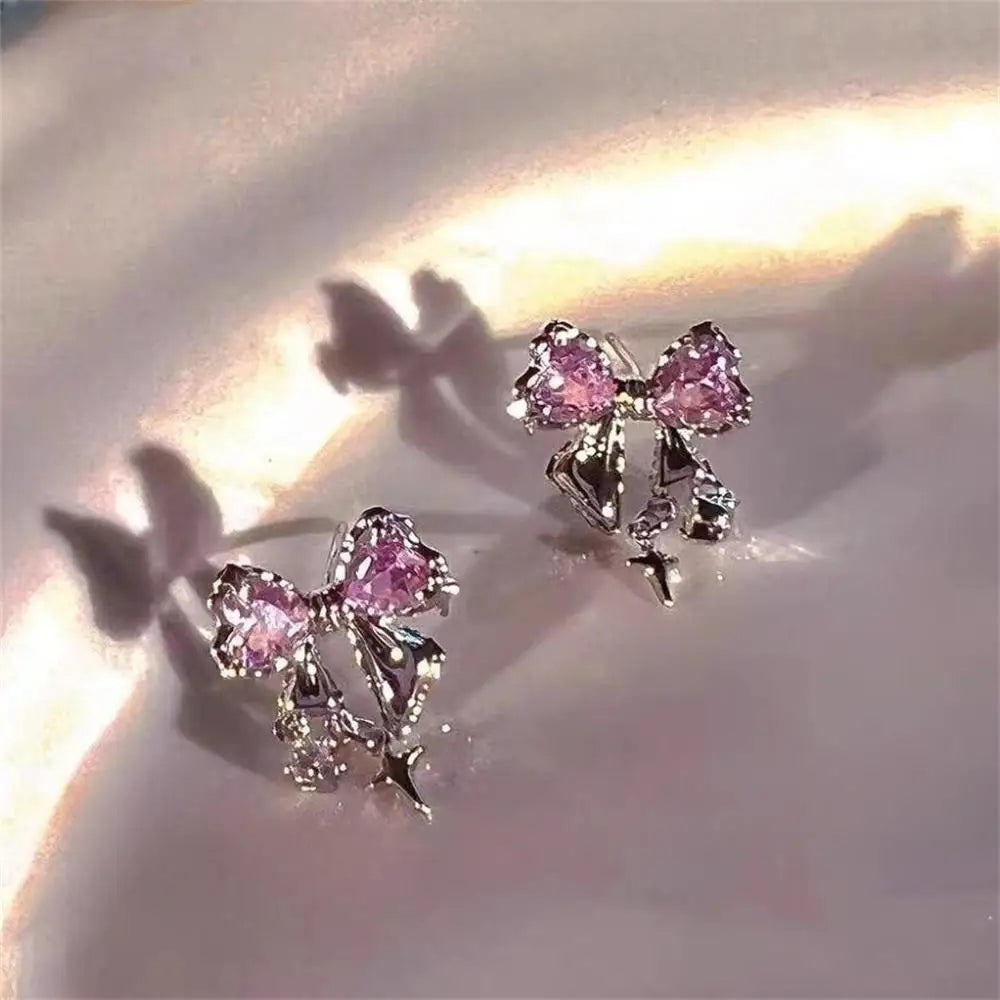 Glamorous Fashion Earrings Elegant Designer Earrings Rhinestone Bow Earrings Luxury Zircon Earrings Delicate Earrings