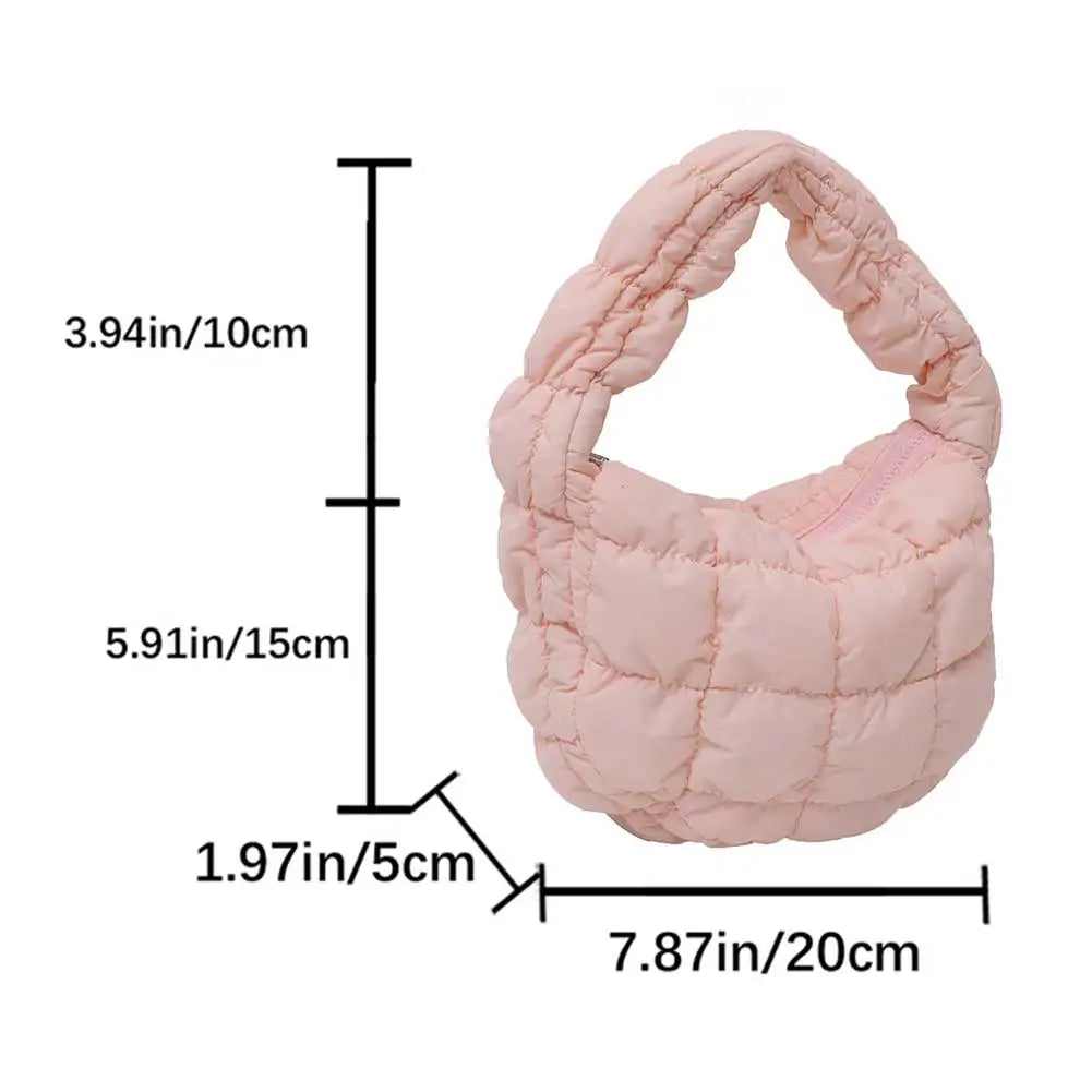 Korean Ruched Solid Underarm Bag Plaid Quilted Women Small Handbag Bubble Embroidered Ladies Shoulder Bag Winter Cotton Tote Bag