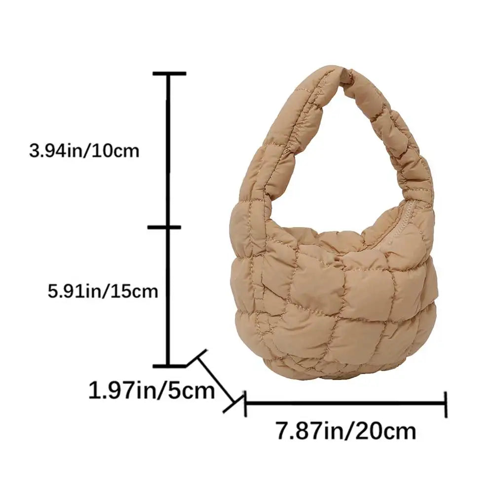 Korean Ruched Solid Underarm Bag Plaid Quilted Women Small Handbag Bubble Embroidered Ladies Shoulder Bag Winter Cotton Tote Bag