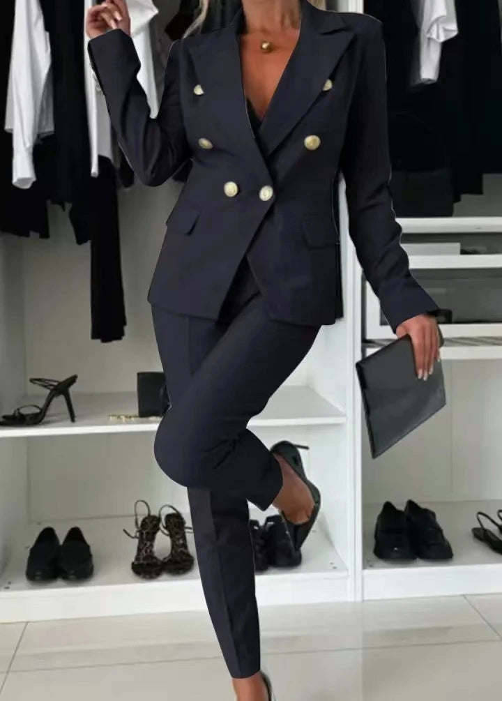 Two Piece Sets Woman Outfit 2025 Spring Solid Color Versatile Temperament Blazer Coat & Fashiona Casual Pocket Design Pants Set