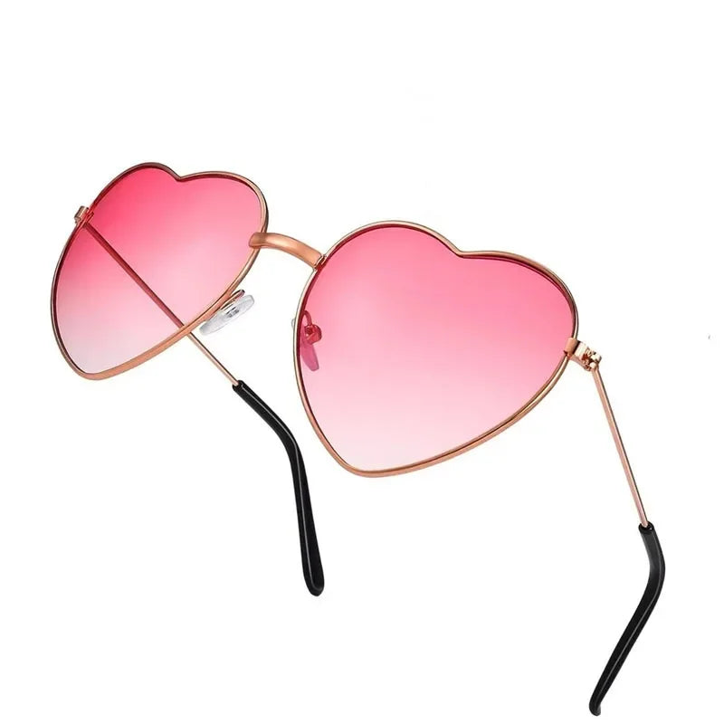 Ladies Pink Love Heart Shaped Sunglasses Women Girl Lolita Metal Frame Glasses Travel Fashion Womens Sunglass gafas de sol