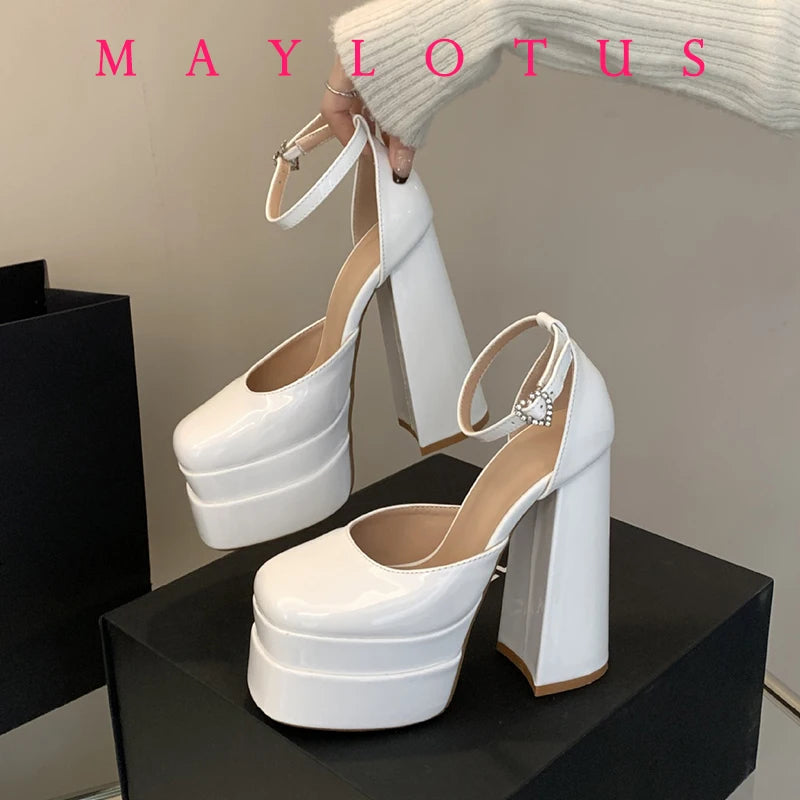 2025 Point Toe High Heels Platform Women's Shoes With Straps Sexy Pump Latest Buckle Casual Pumps Female Chunky Shoes
