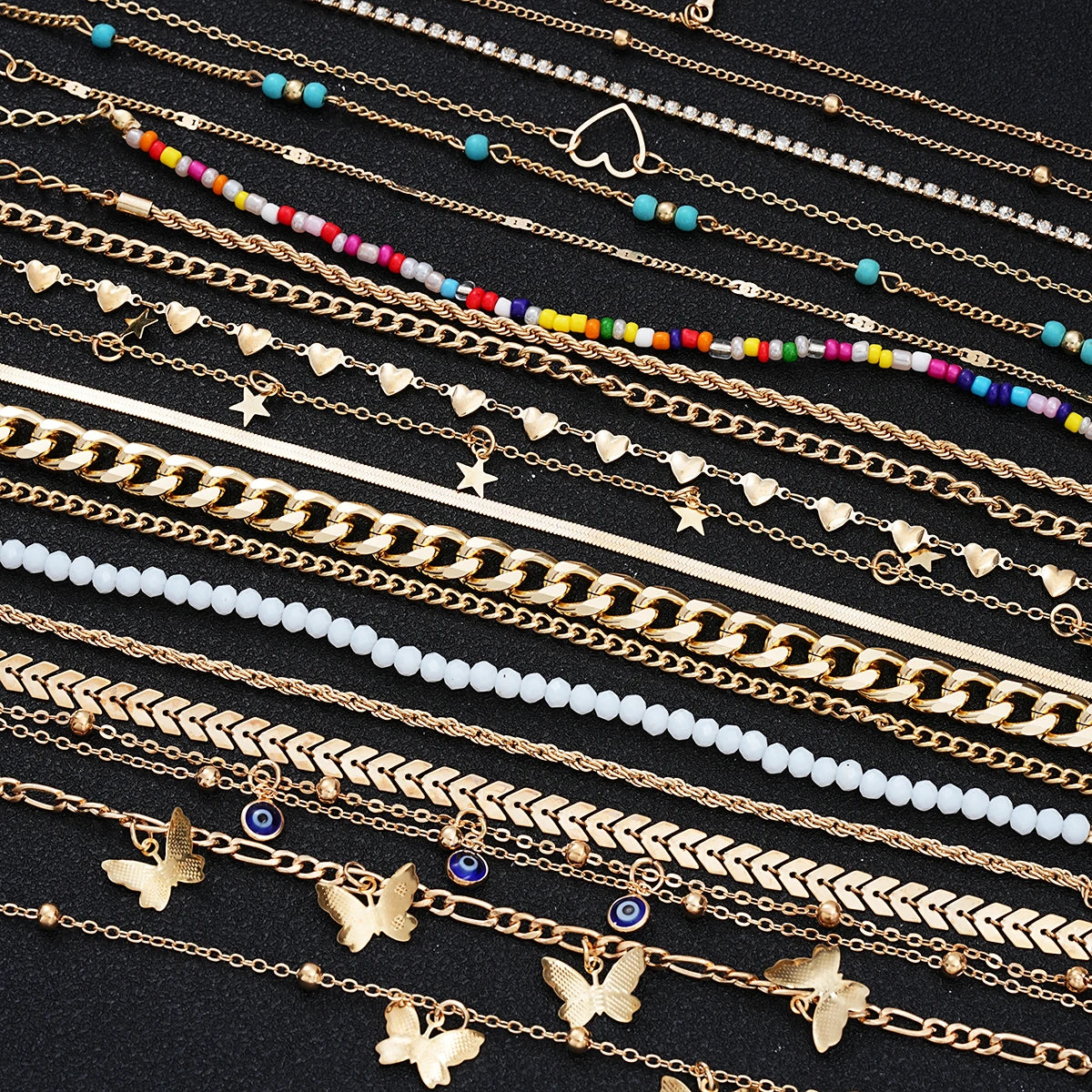 22 Pcs Minimalist Love Butterfly Shell Rhinestone Bead Anklet Set For Women Summer Beach Boho Anklets Fashion Jewelry Gifts 2024