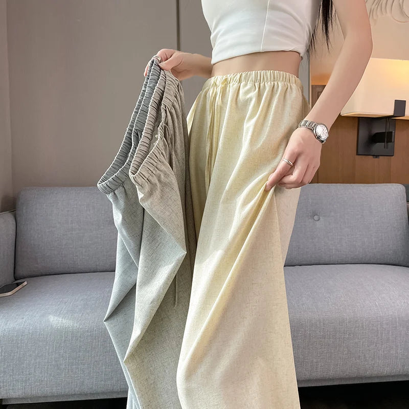 Linen Pants For Women Summer 2025 New Arrival High Waist Loose Casual Pants Trousers Korean Style Fashion Women's Pants