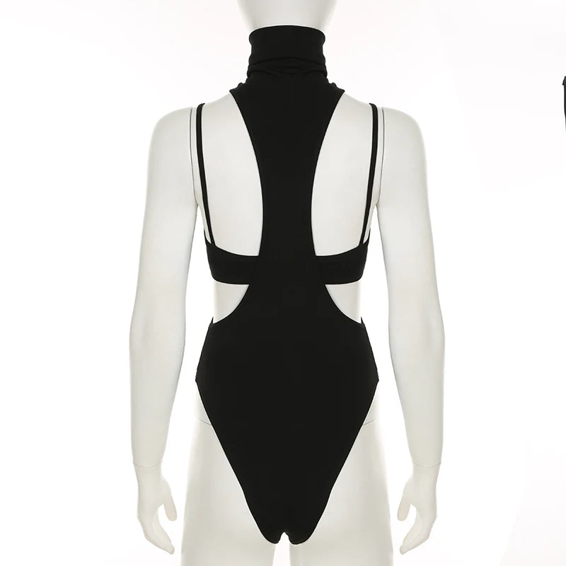 HEYounGIRL Fashion Sexy Hollow Out Bodysuit with Cropped Camisole Two Piece Set Black Chic Bodysuit Top Party Clubwear Costume