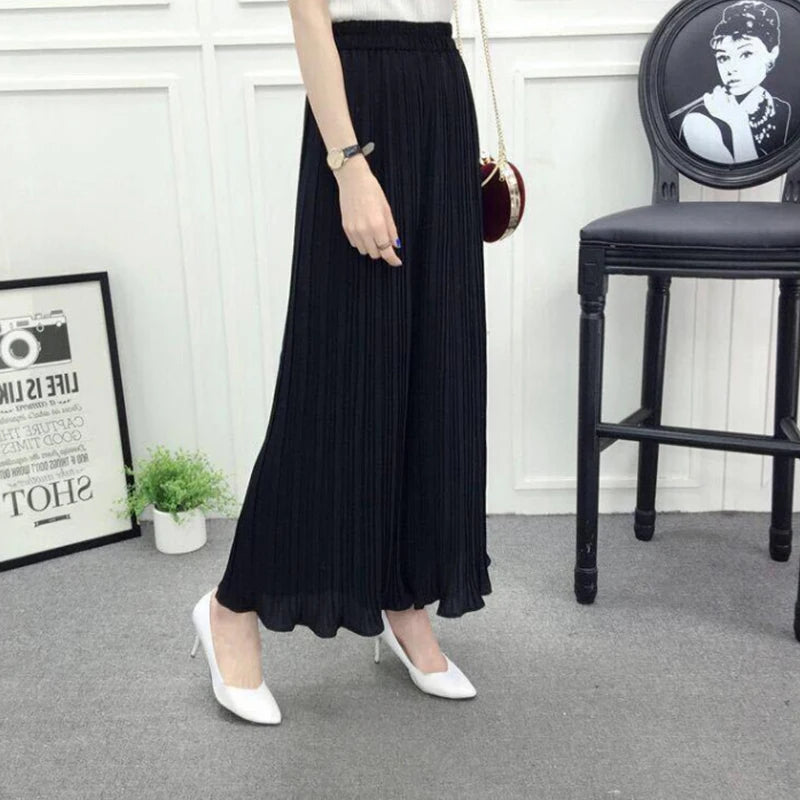 Wide leg pants pleated chiffon high waisted loose skirt pants with large hem and drape feeling, large size random linen spring/s