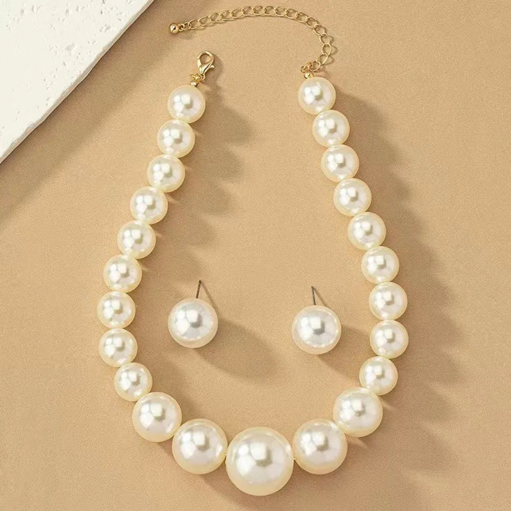 Double Layered Beaded Imitation Pearl Necklace Luxury Elegant Exaggerated Pearl Earrings Imitation Pearl Temperament