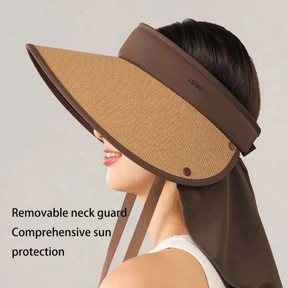 Summer Outdoor Sun Hat For Women Fashionable Casual Wide Brimmed Hat Portable Fisherman Hat With Removable Sunscreen Shawl