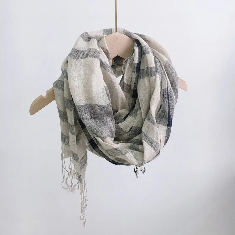 High Quality 100% Linen Scarf Plaid Shawl Four Seasons Scarves Muslim Scarves For Lady