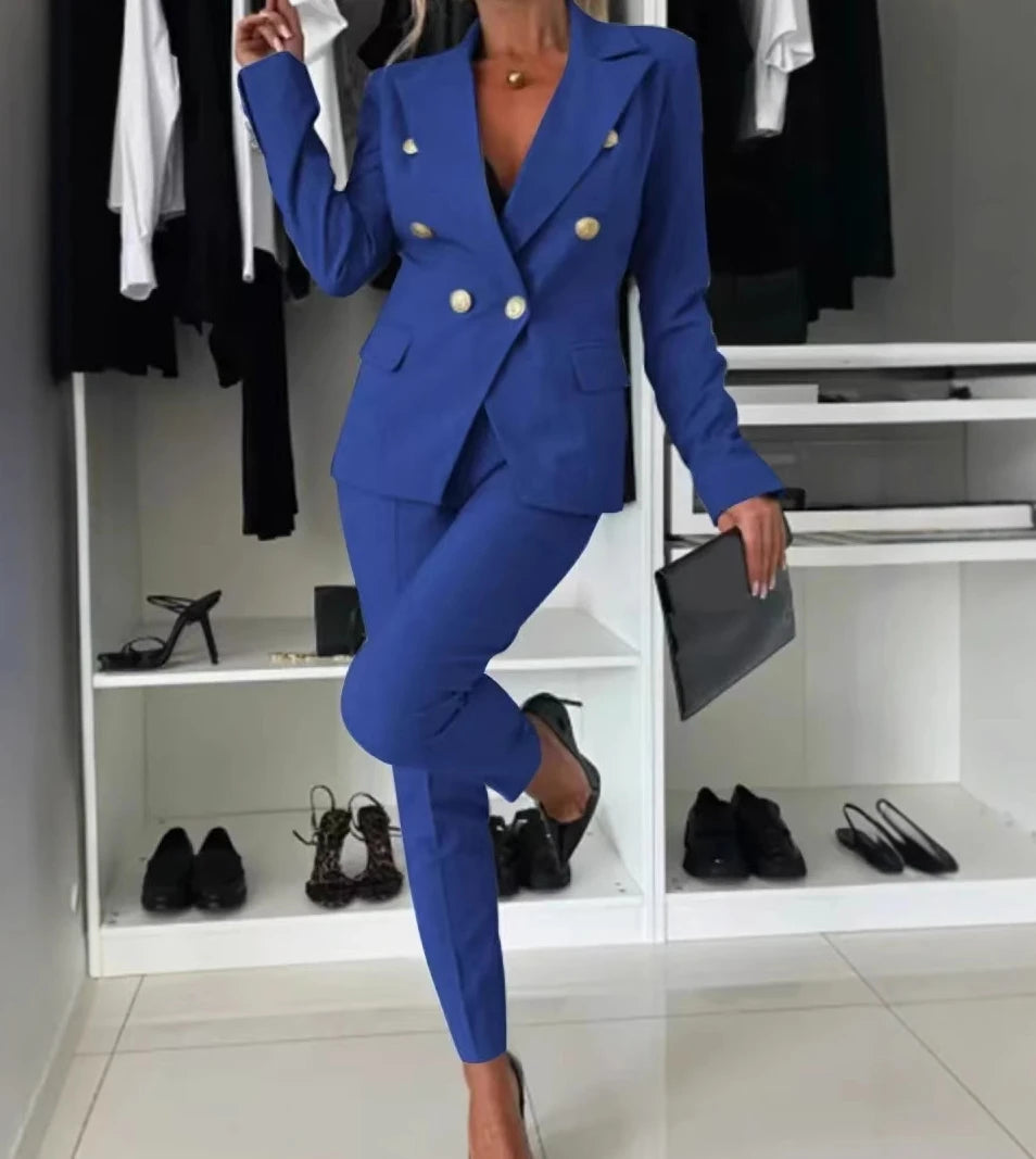 Two Piece Sets Woman Outfit 2025 Spring Solid Color Versatile Temperament Blazer Coat & Fashiona Casual Pocket Design Pants Set