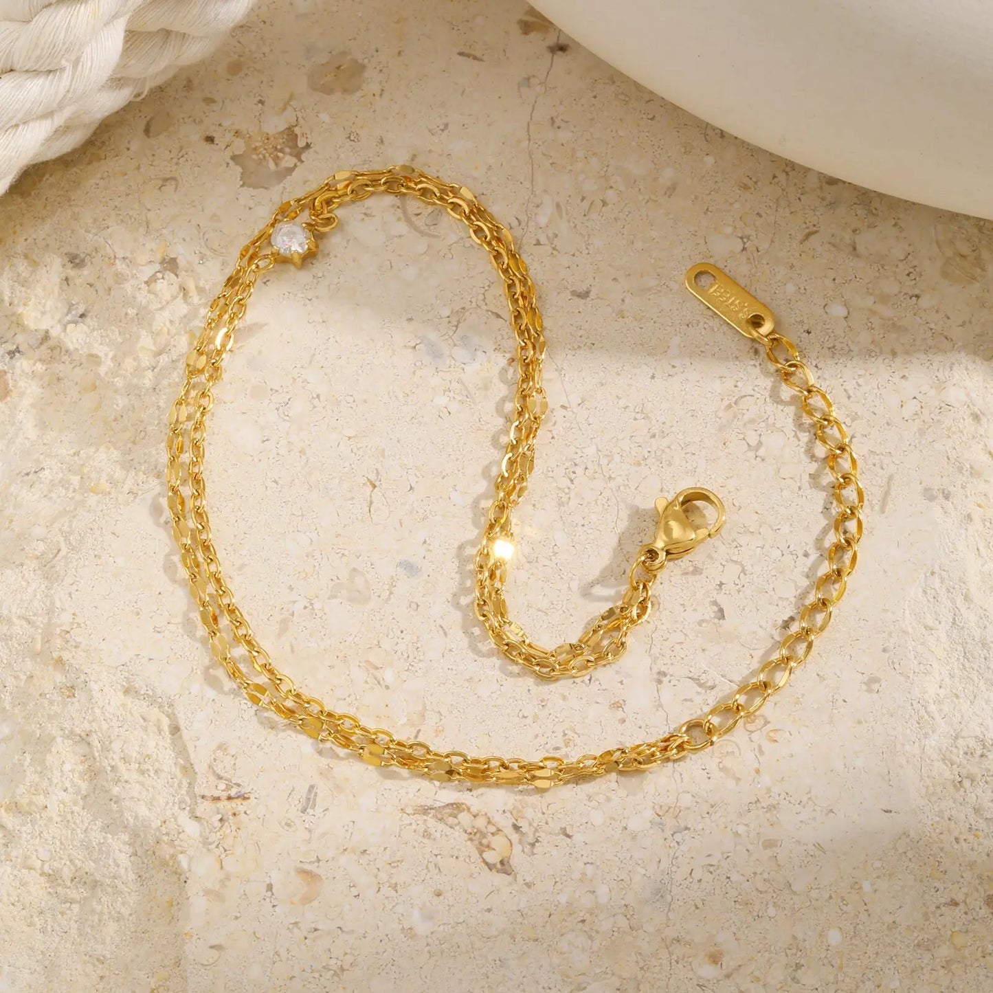 Waterproof Layered Anklet Bracelet for Women, Adjustable Gold Plated with Zirconia Stainless Steel Link Foot Chain Jewelry