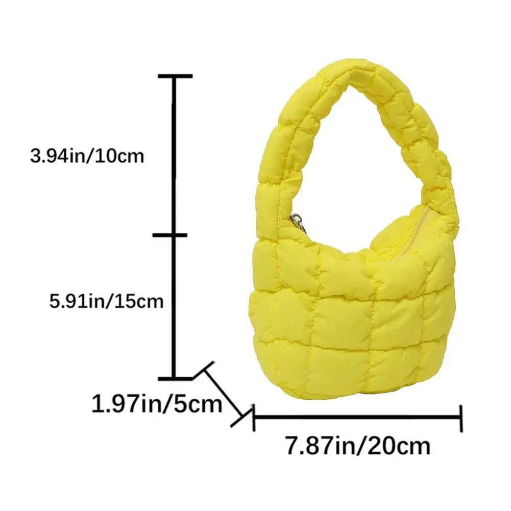 Korean Ruched Solid Underarm Bag Plaid Quilted Women Small Handbag Bubble Embroidered Ladies Shoulder Bag Winter Cotton Tote Bag
