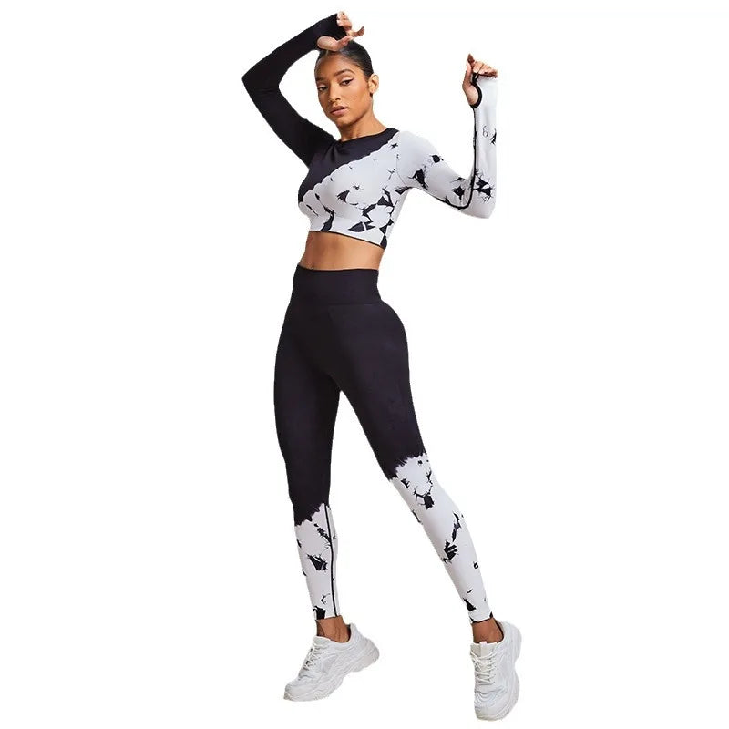 Two-piece Sets Seamless Black White Yoga Suit Sports Bra Top Fitness Running Pants High Waist Elastic Tight Leggings Active Tops