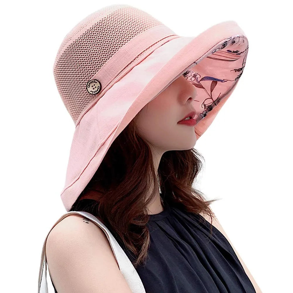 Summer Printed Wide Brim Hollow Breathable Hat For Women Holiday Beach Visor Panama Cap Sunscreen Sun Hat Summer Essentials