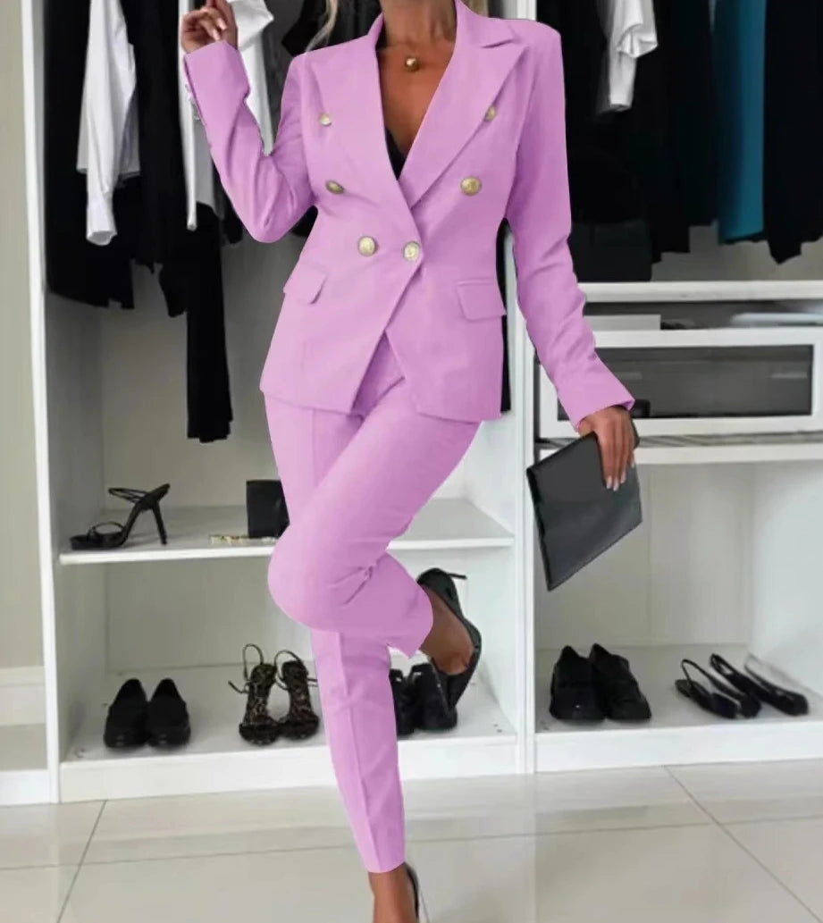 Two Piece Sets Woman Outfit 2025 Spring Solid Color Versatile Temperament Blazer Coat & Fashiona Casual Pocket Design Pants Set