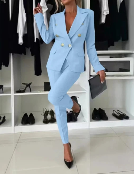 Two Piece Sets Woman Outfit 2025 Spring Solid Color Versatile Temperament Blazer Coat & Fashiona Casual Pocket Design Pants Set