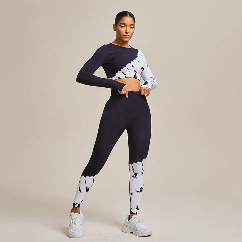 Two-piece Sets Seamless Black White Yoga Suit Sports Bra Top Fitness Running Pants High Waist Elastic Tight Leggings Active Tops
