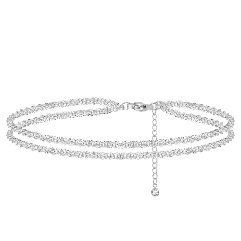 Dainty Stainless Steel Layered Glitter Waterproof Anklet Bracelet for Women Summer Beach Waterproof Anklet for Best Friend Girls